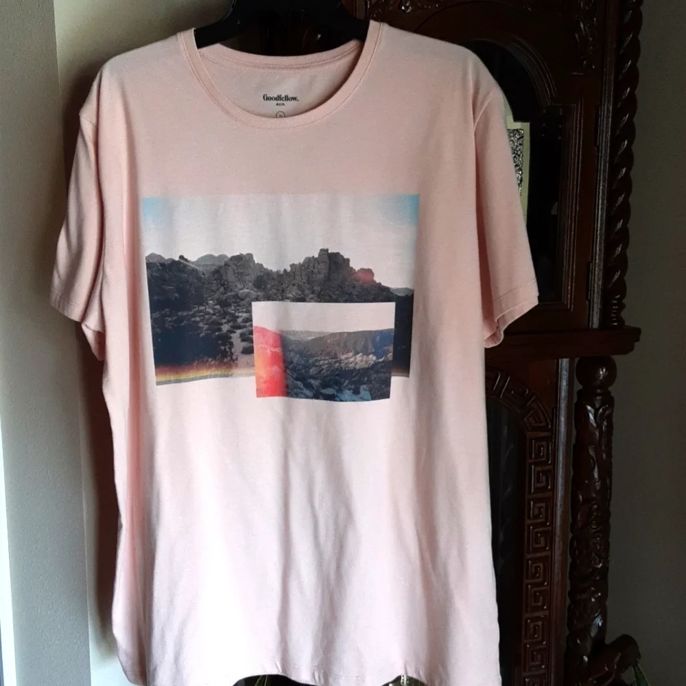 Goodfellow & Co, Men's Tee, coral w/design, Sz XL - Picture 1 of 6